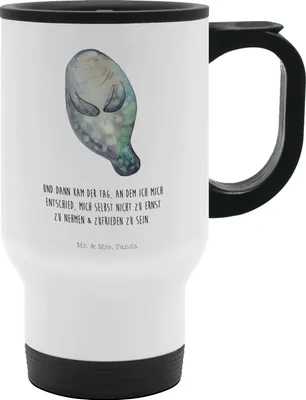 Produktbild von Mr. & Mrs. Panda thermosbecher Seekuh Happy - Weiß - Geschenk, Liebeskummer, Kaffeebecher To Go, Neuanfang, Thermobecher, Edelstahl Trinkbecher, Respekt, Meerestiere