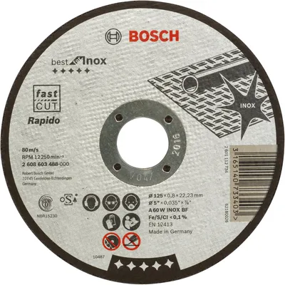 Image de Disque BEST à tronçonner BOSCH à moyeu plat Spécial inox 125X0.8 MM - 2608603488