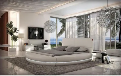 Obrázek produktu pro Designová kulatá postel Čalouněná postel postel Manželská postel LED lampa Manželská postel Nová JVmoebel