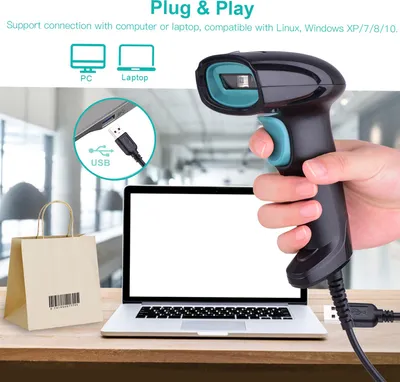 Zdjęcie produktu dla Ręczny skaner kodów kreskowych 1D, kabel USB, czytnik kodów kreskowych, ręczne/automatyczne skanowanie ciągłe, kompatybilny z systemami Linux i Windows, do supermarketów, Bi