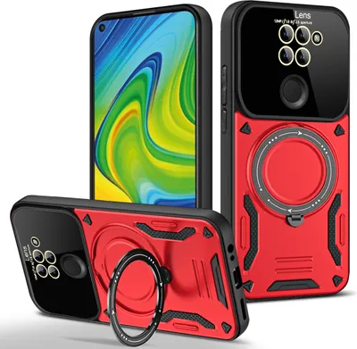 Produktbild von Rüstung Handyhülle für Xiaomi Redmi Note 9 Dual-Layer Ringhalter Ständer Hülle Rot