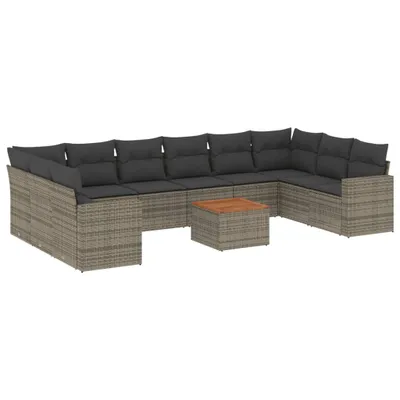 Produktbild von 11-tlg. Garten-Sofagarnitur mit Kissen Grau Poly Rattan