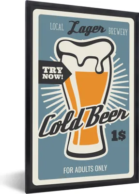 Produktbild von MuchoWow® MuchoWow® Gerahmtes Poster Mancave - Bier - Vintage - Kaltes Bier 60x90 cm - Poster mit zchwarzem Bilderrahmen - Kunst