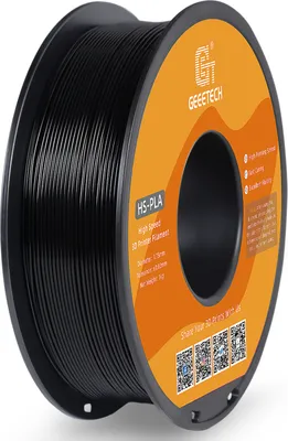 Produktbild von GEEETECH Hochgeschwindigkeits-PLA-Filament fuer 3D-Drucker, 1,75 mm, hohe Fliessfaehigkeit, schnell aushaertendes 3D-Druckmaterial, 1 kg, Genauigkeit +/- 0,03 mm, Standard, Schwarz