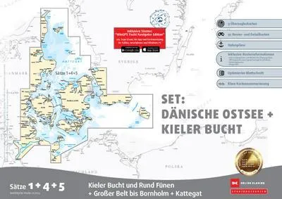 Obrázek produktu pro Sada map pro rekreační plavbu 1, 4 a 5: Dánské Baltské moře a Kielský záliv (vydání 2025)
