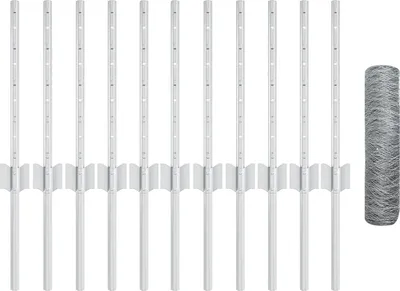 Produktbild von Best Möbel Zaunpfosten 11 Stück U-Profil 40 cm feuerverzinkter Stahl, Hexagonzaun 0,4x25 m feuerverzinkter Stahl - Zaunzubehör CHY299274