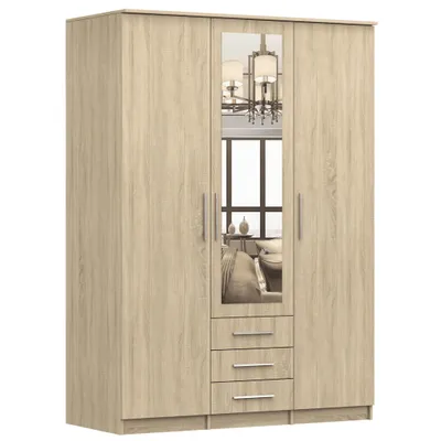 Produktbild von Drehtürenschrank Kleiderschrank mit Spiegel 150 cm Sonoma/Sonoma - Szantal 3D
