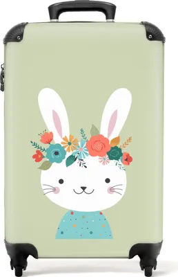 Obrázek produktu pro NoBoringSuitcases.com - Dětský kufr zajíček - Vhodný pro rozměry 55x40x20 cm a 55x35x25 cm - Cestovní doplňky - Dětský kufr do příručního zavazadla - Kufr na kolečkách - Cestovní kufr na kolečkách - Cestovní taška na kolečkách s pevnou skořepinou - Dětský kufr na kolečkách pro dívku - Kufr do příručního zavazadla pro děti 55x35x20 cm, 36L,