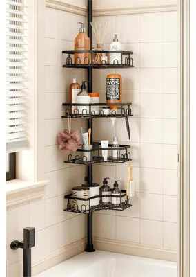 Produktbild von Teleskop Duschregal ohne Bohren Eckregal Schwarz 86-298cm 4 Körbe