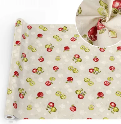 Produktbild von Tischdecke Apfel mit Tee und Kaffee aus Textil Tischtuch mit Beschichtung Tischwäsche Naturel Beige Breite 140cm Länge 2000cm mit Schnittkante