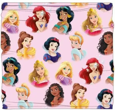 A collage of Disney princesses on a pink background.