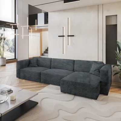Produktbild von Masseno Ecksofa TOLMO mit Schlaffunktion L-Form, Sofa mit Bettkasten, Wohnzimmersofa, Couch, Soffa, Bettsofa, Couchgarnitur- Grau, TILIA 85