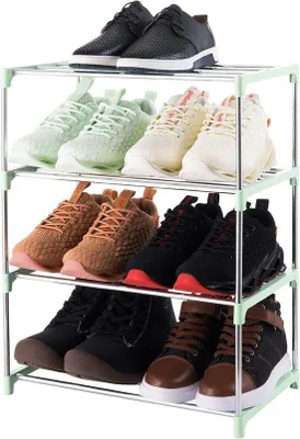 Zdjęcie produktu dla Lekki, 4-poziomowy organizer na buty w kolorze zielonym do przedpokoju