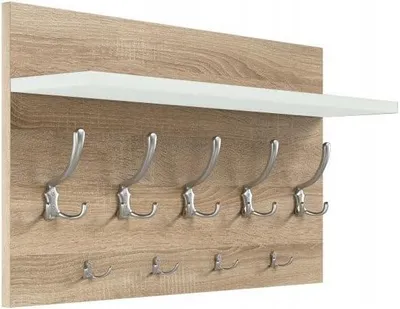 Produktbild von Happy Babies - Wandkleiderständer mit 9 Haken 69 x 40 Moderner Kleiderständer | Wandpaneel mit Aufhängung | Garderobenhaken - Flur (Sonoma Eiche - Weiß)