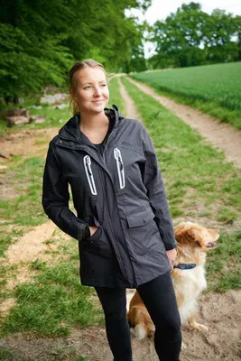 Produktbild von Owney Arnauti Langjacke Damen Anthrazit 3XL wetterfest Hundehalter Wanderjacke atmugsaktiv mit Reflektoren