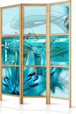 Produktbild von 3-teiliger Einseitiger Vlies Japanischer Paravent - Lilies in Pale Blue I 135x172 cm Blumen b-C-0387-z-b