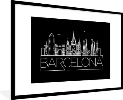 Produktbild von MuchoWow® MuchoWow® Gerahmtes Poster Skyline von Barcelona" auf schwarzem Hintergrund 90x60 cm - Poster mit zchwarzem Bilderrahmen - Wanddekoration - Fotos
