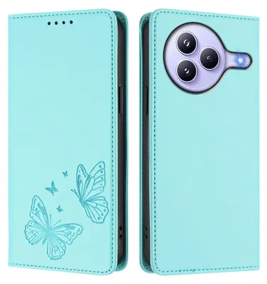 Produktbild von Lederhülle für Xiaomi Civi 5 Pro, Schmetterling Prägung Leder Brieftasche Schutzhülle mit Ständer Türkis