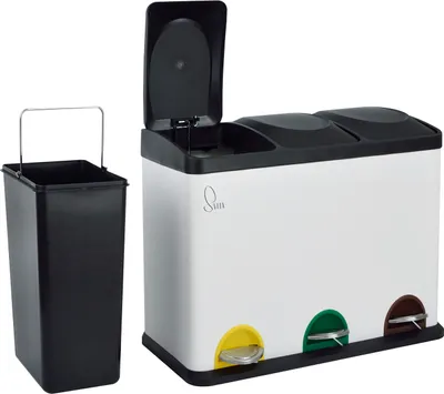 Produktbild von SVITA TC3X15 Mülleimer Papierkorb pulverbeschichteter Stahl Treteimer Abfalleimer Recycling 45L Weiß