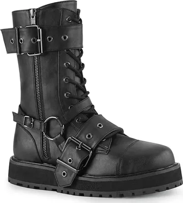 Zdjęcie produktu dla VALOR-220 DemoniaCult męskie damskie buty na platformie sznurowane O-ring czarny skórzany wygląd