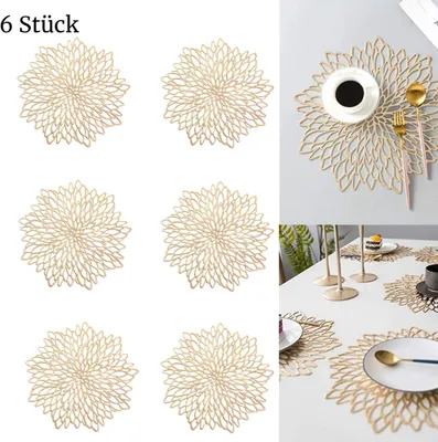 Produktbild von 6 Stück Platzsets, Abwaschbar Tischsets, Hitzebeständig und rutschfest, Ideal für Küche, Party, Hochzeit usw, Gold, 38cm, Rund, 6 Stück