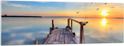 Produktbild von Bilder auf glas - See Natur Brücke Vögel - 160x50cm - Glasbilder - Wandbilder - Kunstdruck - zum Aufhängen bereit - Wanddekoration aus Glas - Glas Bilder - Wandbild auf Glas - GAB160x50-2402