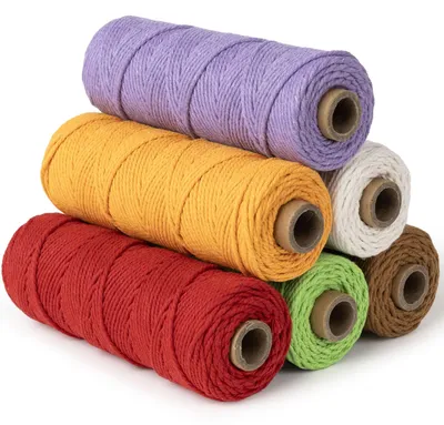 Macramé-Garn 2 mm, 6 Rollen à 100 m, 6 Farben, Baumwolle