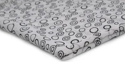 Obrázek produktu pro Šifon s potiskem, vzor 15, bílé pozadí s černými kruhy 50 x 150 cm
