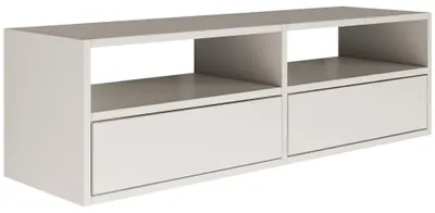 Produktbild von Selsey Framme – hängendes TV-Board mit zwei Klappen und offenen Ablagen, Weiß, 100 cm