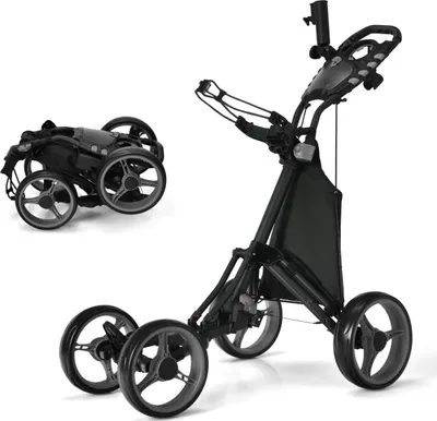 Obrázok produktu pre COSTWAY Golfový vozík skladací, golfový vozík na 4 kolieskach, golfový vozík s držiakom na dáždnik a taškou, hliník