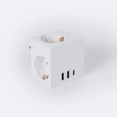 Produktbild von Adapter Schuko Typ F Dreifachsteckdose 2 USB + 1 USB-C Weiß