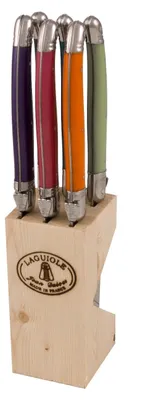 Steakmesser-Set, 6 Stück, mit Messerblock, mehrfarbig