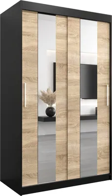 A wardrobe with sliding doors and mirrored panels.