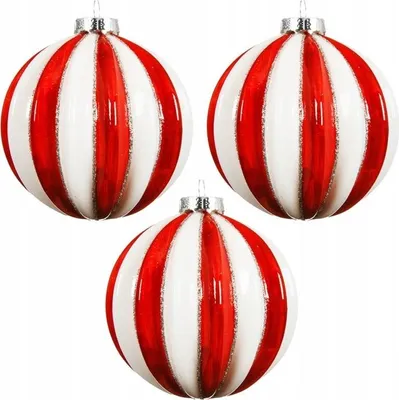 Produktbild von Christbaumkugeln 3 Stk. Glas weiß und rot gerillt 8 cm hochwertig