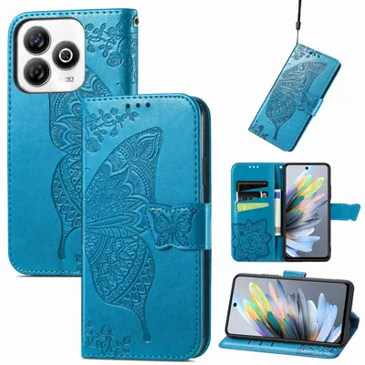 Immagine prodotto di Per ZTE Blade A75 4G Custodia a portafoglio in Pelle finta per cellulare Custodia con design a farfalla Custodie blu