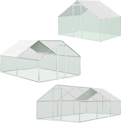 Immagine prodotto di Jayseuw 3x2x2m pollaio pollaio galvanizzato gabbia per conigli gabbia per pollaio tetto in PE, struttura in acciaio zincato, recinzione esterna Utilizzato per polli, pollai, piccoli animali