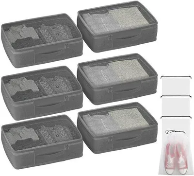 Produktbild von Graue 15L Aufbewahrungsboxen und Organizer, 6 Klappboxen und 4 Reißverschlusstaschen