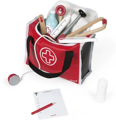 Image de La mallette de docteur 10 accessoires - janod - j06513 - jeu d'imitation