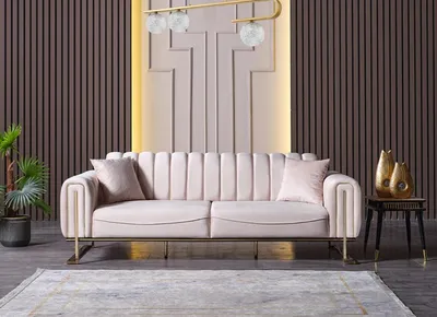 Produktbild von Design Wohnzimmer Luxus Sofa 3 Sitzer Sofa Beige Textil Hochwertig Modern