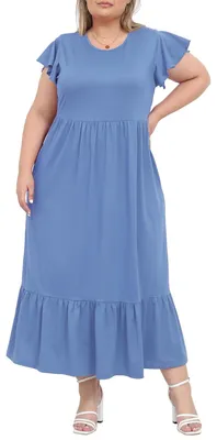 Produktbild von Sommerkleid, große Größen – Maxikleid – Kurze Ärmel – Rüschen – Taschen – Bequeme Mischung aus Polyester und Elasthan