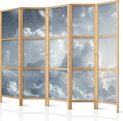 Produktbild von 5-teiliger Einseitiger Vlies Japanischer Paravent - Astral Calm: Stars Scattered Over Delicate Clouds 225x172 cm Landschaften b-H-10060-bh-a