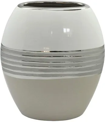 Produktbild von Gilde Vase  Brazil  oval weiß silber creme L= 10,0 cm B= 19,5 cm H= 21,5 cm 43939  !