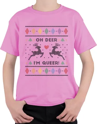 Produktbild von Oh Deer I'm Queer LGBTQ X.pngas - Ugly Christmas Sweater Weihnachten Uni Kinder T-Shirt, Pink, 128