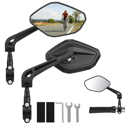 Immagine prodotto di Specchietti per bicicletta, confezione da 2 pezzi, con lente grandangolare convessa, in vetro temperato, rotazione a 360°, resistenti agli urti, adatti per manubri da 22-26 mm