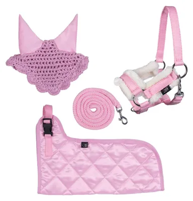 Produktbild von Hobby Horse Set - Halfter, Strick, Decke & Fliegenhaube im passenden Design + Gratis Stirnriemen HobbyHorse Farbe - Rosa