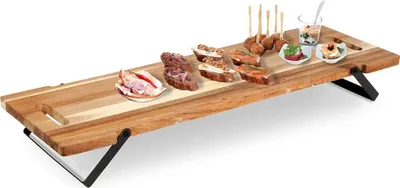 Immagine prodotto di Excellent Houseware | Vassoio da portata in legno di acacia - 67x20 cm - Vassoio da portata con gambe pieghevoli