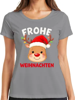 Produktbild von Frohe Weihnachten Rentier Rudolf rote Nase lustig Kinder Geschenk Damen T-Shirt, Grau, S