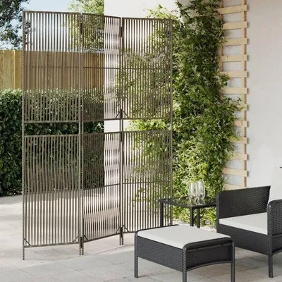 Productafbeelding van Paravent 3-delig - Ruimteverdeler Vouwbaar - Privacy Creëren - Weerbestendig Polyrotan - 147 x 200 cm - Grijs