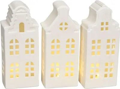 Produktbild von Weiße Lichthäuser in 19 cm als Winterdeko im Set