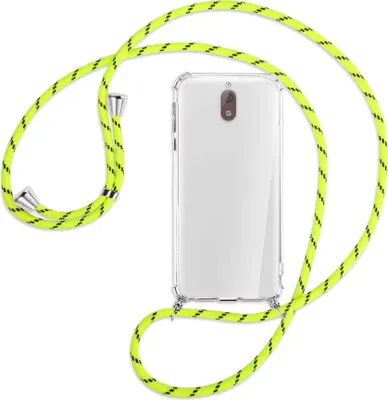 Produktbild von Handykette Backcover-Schutzhülle mit Band (Metall silberfarben) für Nokia 3.1 - neongelb